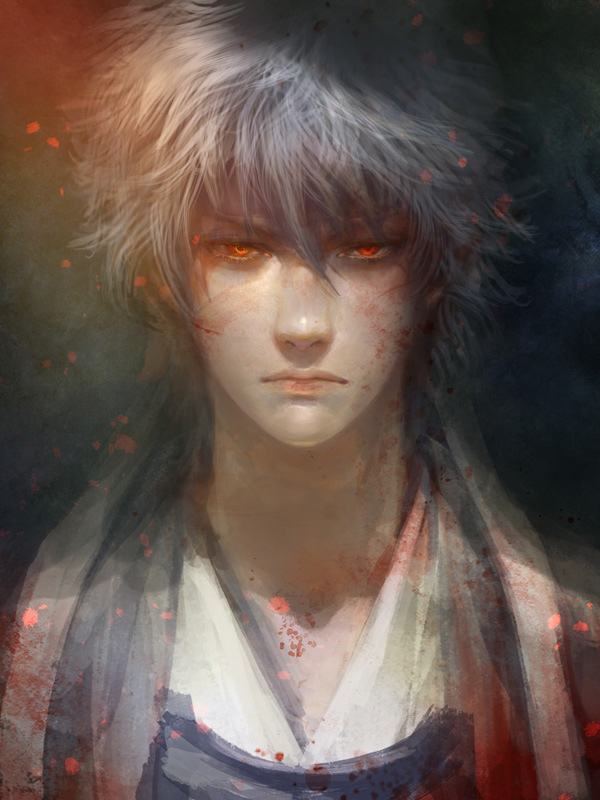 bad_id bad_pixiv_id gintama grey_hair japanese_clothes male_focus messy_hair realistic red_eyes sakata_gintoki silver_hair solo tkr_(lovedelic99)