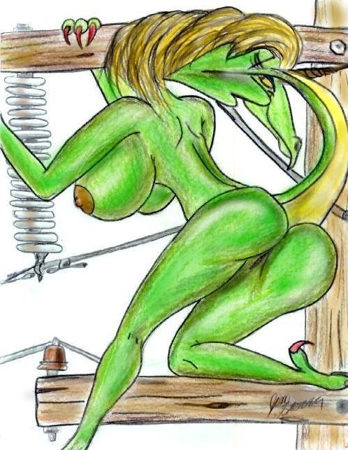 big_breasts blonde_hair breasts butt claws dragon female hair horn huge_breasts looking_at_viewer molkrom nipples nude powerline reptile scalie smile solo what
