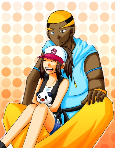 couple dark_skin elite_four laugh laughing pokemon pokemon_(game) pokemon_black_and_white pokemon_bw renbu_(pokemon) smile touko_(pokemon)