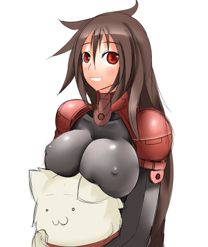 animal armored_core armored_core:_for_answer brown_hair cat female girl long_hair neko_home nipples red_eyes smile strayed