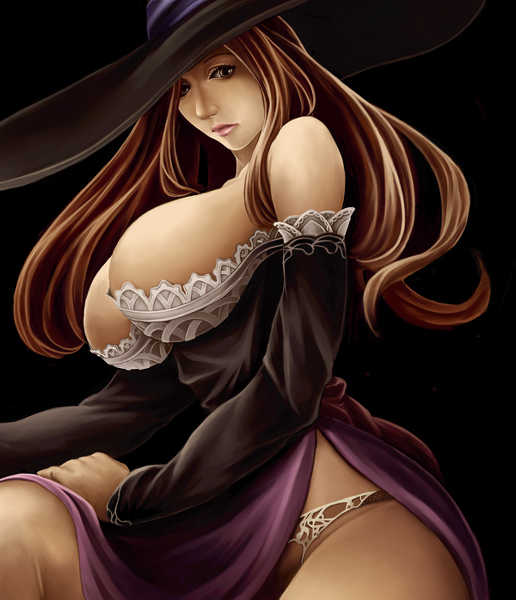 bare_shoulders breasts bursting_breasts dragon's_crown dragon's_crown dress huge_breasts long_hair nipples red_hair skirt solo sorceress sorceress_(dragon's_crown) sorceress_(dragon's_crown) strapless_dress vanillaware witch