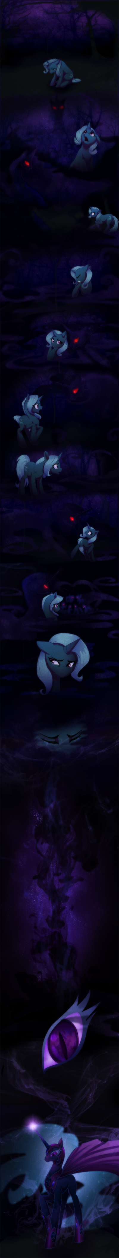 comic corruption darkness equine everfree_forest evil female feral forest friendship_is_magic hasbro horn horse mammal my_little_pony night nightmare_moon_(mlp) pony posession possession rizcifra tree trixie_(mlp) unicorn wood