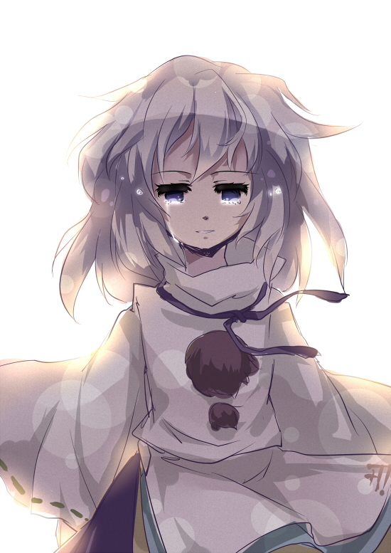 crying crying_with_eyes_open japanese_clothes kariginu mononobe_no_futo no_hat no_headwear purple_eyes silver_hair solo tears touhou upper_body yetworldview_kaze