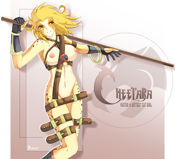 big_breasts blonde_hair breasts cheetara feline female hair polearm red_eyes staff thundercats unconvincing_armour