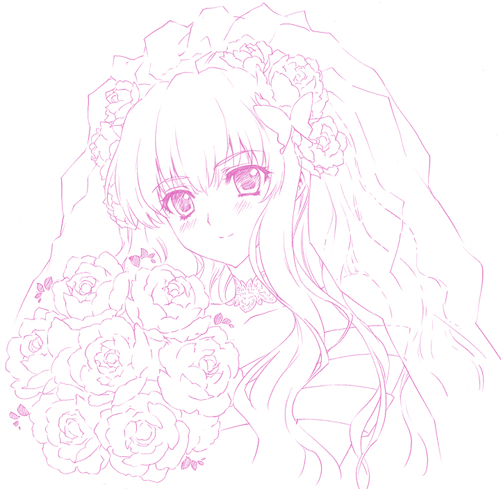 bouquet carnelian dress flower long_hair macross macross_frontier monochrome sheryl_nome smile solo veil wedding_dress