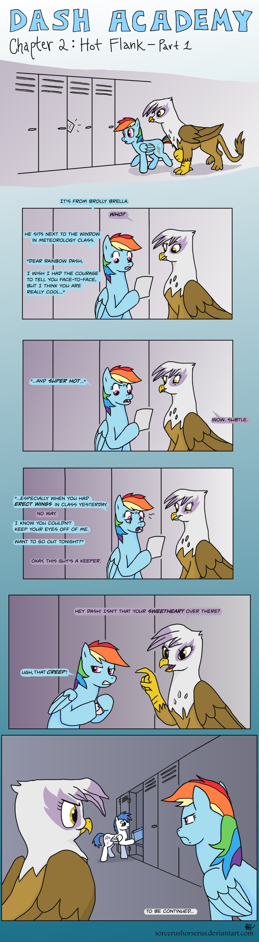 beak blackboard blue_fur chalkboard comic equine female feral friendship_is_magic fur gilda_(mlp) gryphon hasbro male mammal my_little_pony pegasus rainbow_dash_(mlp) sorcerushorserus wings