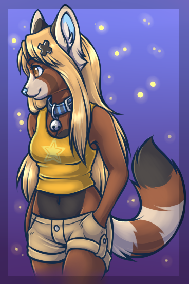 clothing collar cute female mammal red_panda shorts solo tomboy unknown_artist