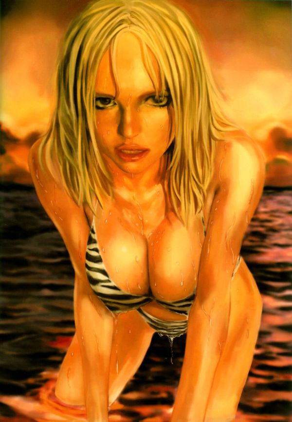 artist_request bikini blonde_hair breasts cleavage dead_or_alive large_breasts ocean pose swimsuit tecmo tina_armstrong wet