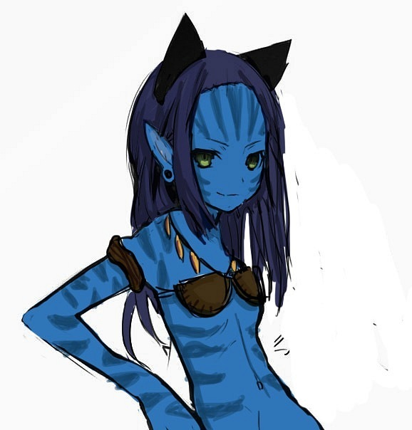 animal_ears avatar avatar_(movie) blue_skin cat_ears character_request female green_eyes jewelry koshochka looking_at_viewer necklace pointy_ears solo striped transparent_background