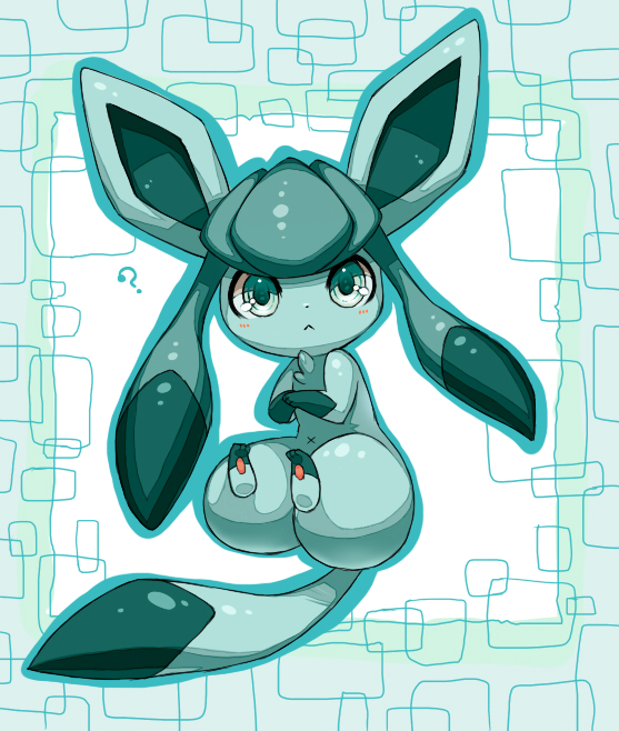 blue blue_eyes blush eeveelution female glaceon looking_at_viewer nintendo pok&#233;mon pok&eacute;mon riu sitting solo video_games