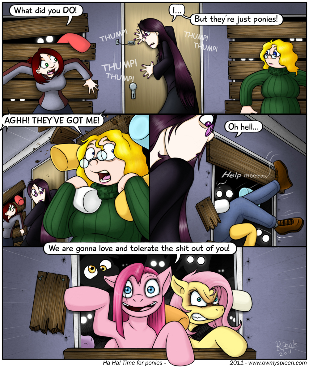 amber_eyes applejack_(mlp) blue_body blue_eyes comic derp derpy_hooves_(mlp) dialog english_text equine female feral fluttershy_(mlp) friendship_is_magic fur glowing glowing_eyes group hair horse human humor mammal my_little_pony orange_body pink_body pink_fur pink_hair pinkamena_(mlp) pinkie_pie_(mlp) pony rainbow_dash_(mlp) rape_face rarity_(mlp) riperils text uhoh unknown_artist white_body xtsooy