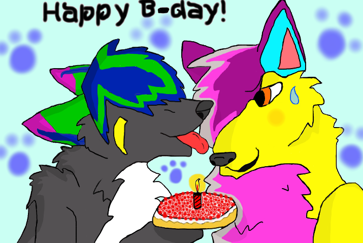 blush cake candle canine cute female food happy_birthday licking male mammal moonstar_wolf paws sweat tongue unknown_artist wolf