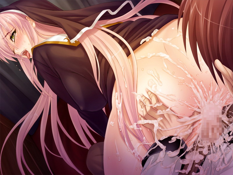 1boy 1girl ahegao ass black_lilith breasts censored fucked_silly game_cg maou_to_seijo penis saliva sex sweat