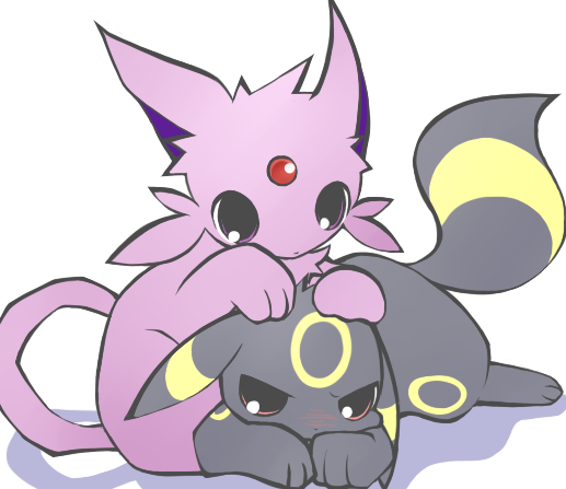 alpha_channel ambiguous_gender blush cheek_tuft duo eeveelution espeon feral fluffy looking_at_viewer lying nintendo paws pok&eacute;mon pok&eacute;mon_(species) shin_(artist) sitting tuft umbreon video_games