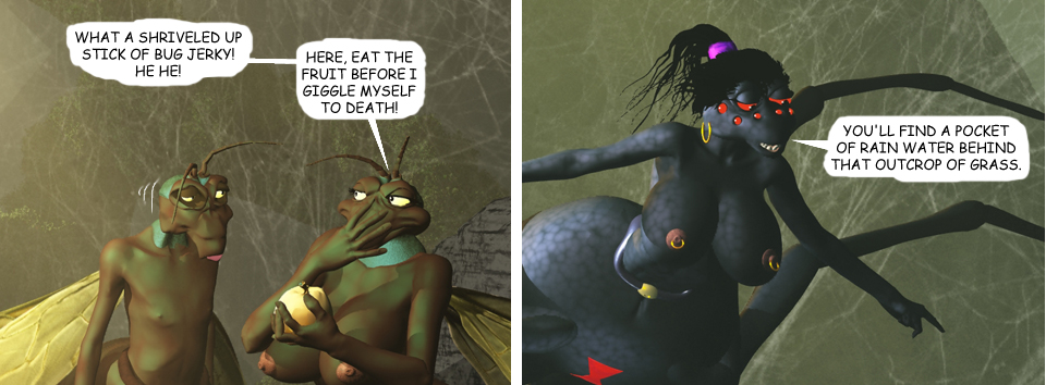 and arachnid arthropod boobs! breasts bugsblasters comic female insect lorddarke male nipple_piercing nipples piercing red_eyes spider wings