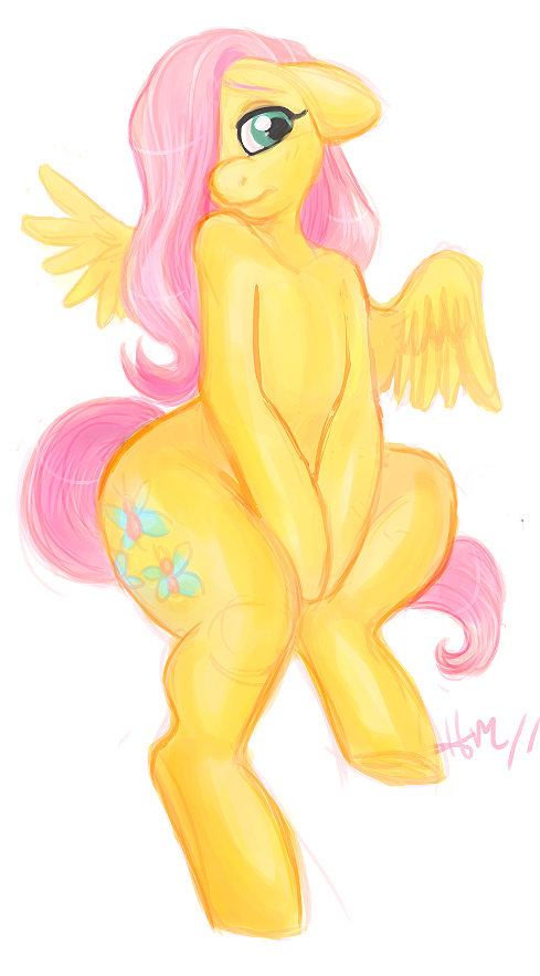 anthro anthrofied cute cutie_mark equine female fluttershy_(mlp) friendship_is_magic hair holly_massey horse invalid_tag mammal my_little_pony nude pegasus pink_hair plain_background pony rockopossum semi-anthro shy sitting solo uncertain wings