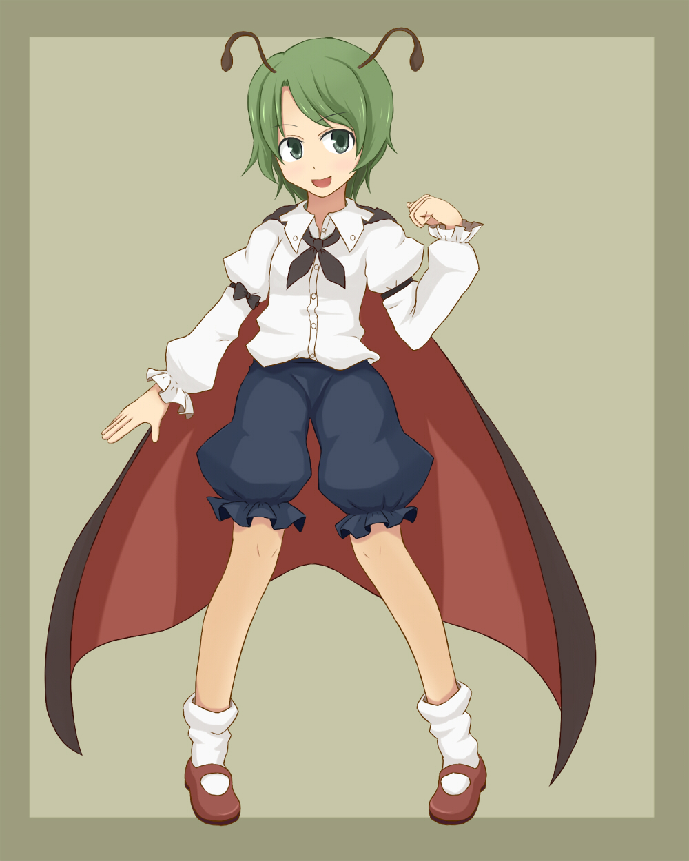 antennae bad_id bad_pixiv_id cape goro green_eyes green_hair highres mary_janes open_mouth shoes solo touhou wriggle_nightbug