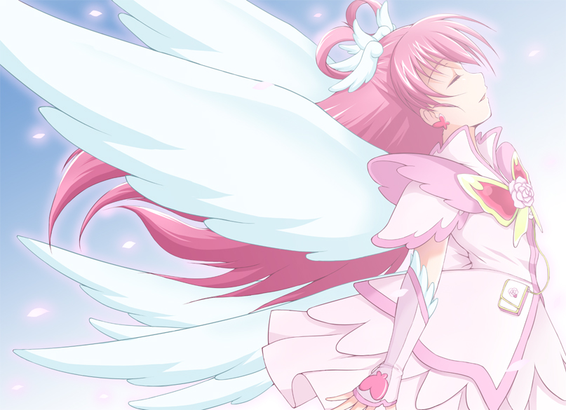 angel_wings bug butterfly closed_eyes cure_dream detached_sleeves hair_ornament insect long_hair magical_girl matsushima_kei open_mouth pink_hair precure profile shining_dream solo very_long_hair wings yes!_precure_5 yumehara_nozomi