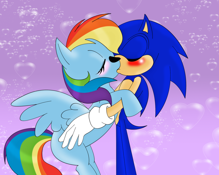 blush couple equine friendship_is_magic hasbro hedgehog kissing love my_little_pony pairing pegasus rainbow_dash_(mlp) sega sonic_(series) sonic_the_hedgehog wings