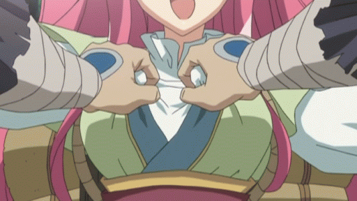 animated animated_gif breasts censored convenient_censoring gif koihime_musou long_hair nipples pink_hair ryuubi torn_clothes