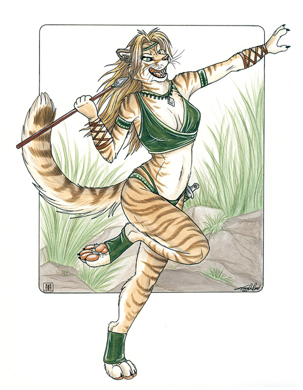avoid_posting conditional_dnp feline female mammal necklace outside polearm solo spear tani_da_real tiger warrior