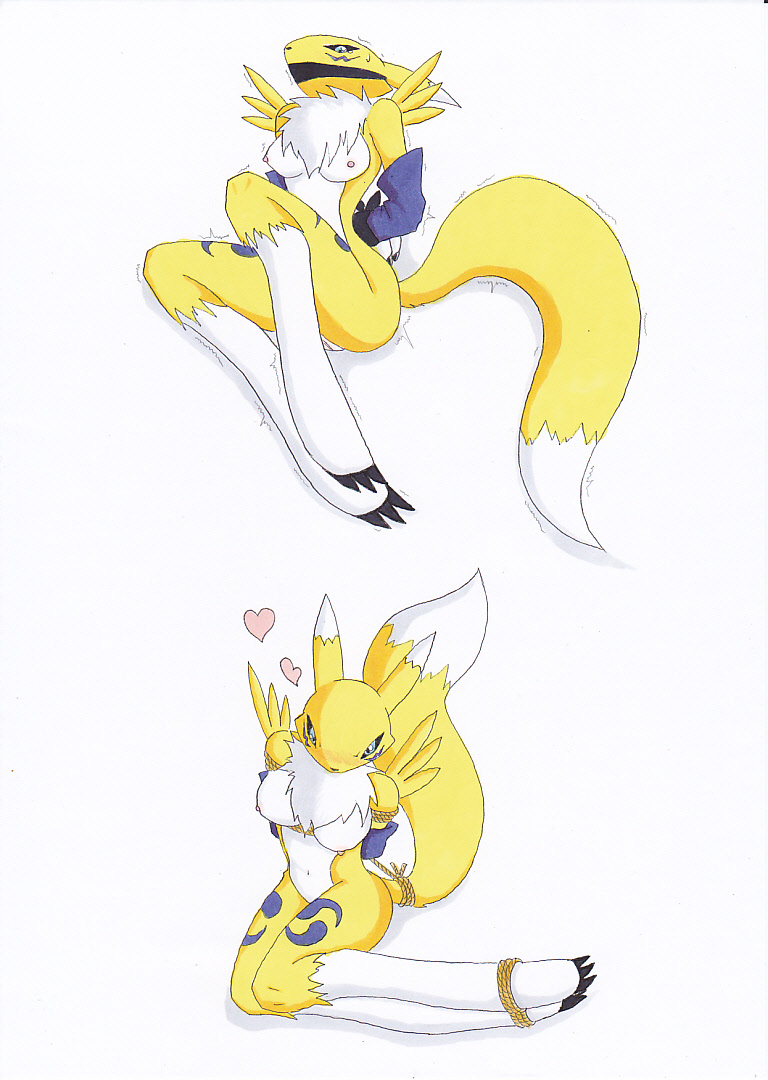 &hearts; anthro bdsm bondage bound breasts canine digidredg digimon female fox mammal nipples plain_background renamon rope simple_background solo