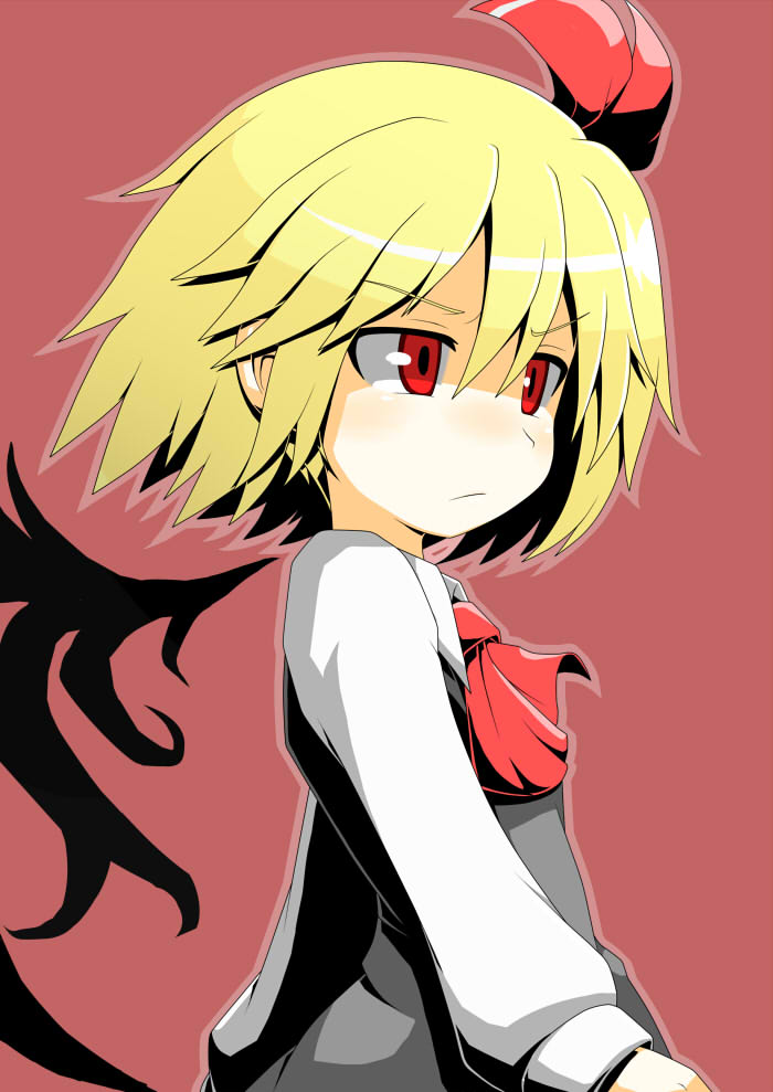 ascot blonde_hair face hair_ribbon hecchi_(blanch) red_eyes ribbon rumia serious short_hair solo touhou wings