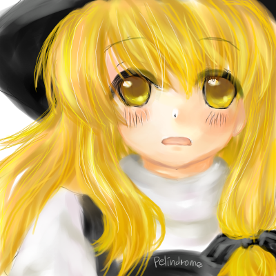 blonde_hair blush hat kirisame_marisa lowres solo touhou witch_hat yellow_eyes