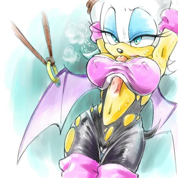 bat bdsm blue_eyes bondage bound breasts camel_toe clothing disembodied_penis female half-closed_eyes male mammal penis pussy rouge_the_bat sega solo sonic_(series) tail titfuck torn_clothing unknown_artist wings