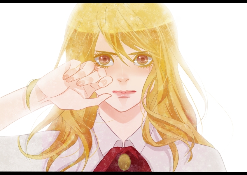 atsuyu bad_id bad_pixiv_id blonde_hair brown_eyes karina_lyle letterboxed lips long_hair portrait solo tears tiger_&amp;_bunny wiping_tears