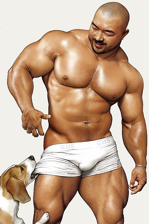 canine coppertone dog human jiraiya male mammal muscles plain_background underwear white_background