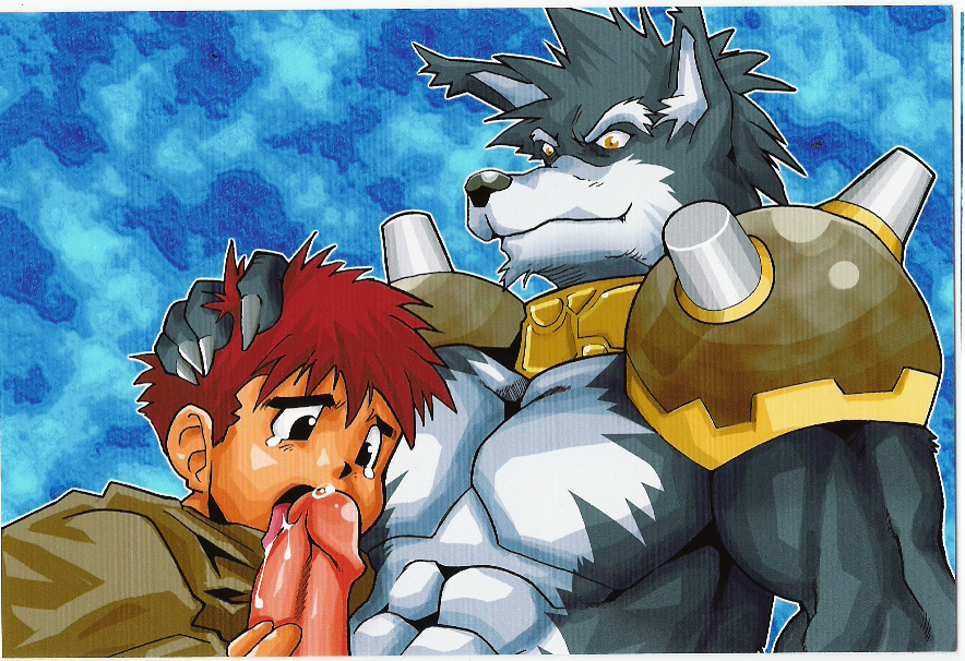 anthro canine duo fellatio gay human human_on_anthro interspecies male mammal muscles oral oral_sex sex shunpei_nakata wolf