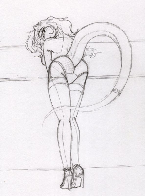 butt clothed clothing female half-dressed lizard looking_back monochrome plain_background presenting presenting_hindquarters reptile scalie sketch skimpy solo tierafoxglove topless white_background