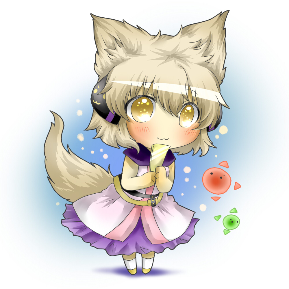 :3 bad_id bad_pixiv_id blush brown_hair chibi kemonomimi_mode rebecca_(keinelove) ritual_baton short_hair solo tail touhou toyosatomimi_no_miko yellow_eyes