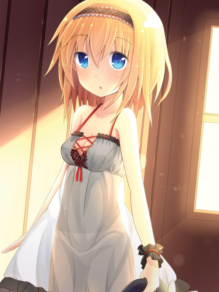 alice_margatroid bad_id bad_pixiv_id blonde_hair blue_eyes breasts cleavage hairband medium_breasts nightgown oruto_(ort+) panties see-through short_hair solo touhou underwear wrist_cuffs