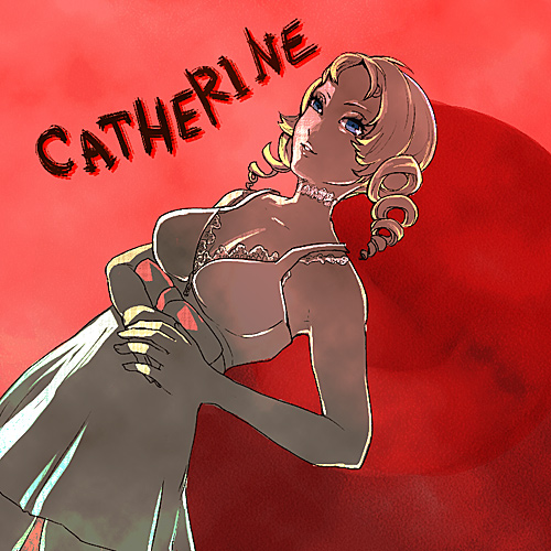 atlus blonde_hair blue_eyes catherine catherine_(game) choker dress drill_hair female long_hair lowres mdtmrm solo twin_drills twintails white_dress