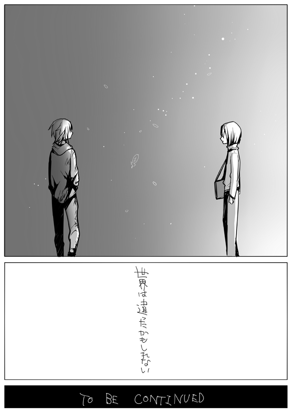 comic greyscale image_sample kaname_tatsuya kurono_yuu kyubey mahou_shoujo_madoka_magica md5_mismatch monochrome multiple_boys personification pixiv_sample teenage translated