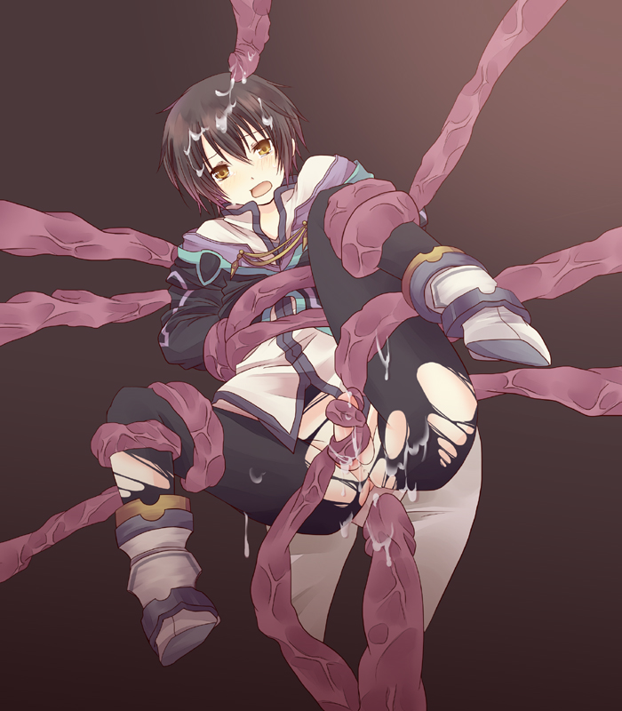 1boy black_hair blush jude_mathis male male_focus malesub open_mouth penis rape solo tales_of_(series) tales_of_xillia tears tentacle tentacle_rape tentaclejob tentacles_on_male torn_clothes yaoi