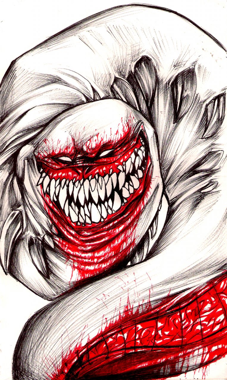 blood gore grin guts monster nightmare_fuel nightmare_stare not_furry plain_background raven-blood-13 what white_background worm