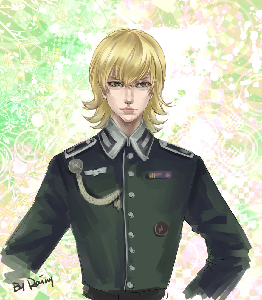 barnaby_brooks_jr blonde_hair glasses green_eyes male_focus rainygo signature solo tiger_&amp;_bunny
