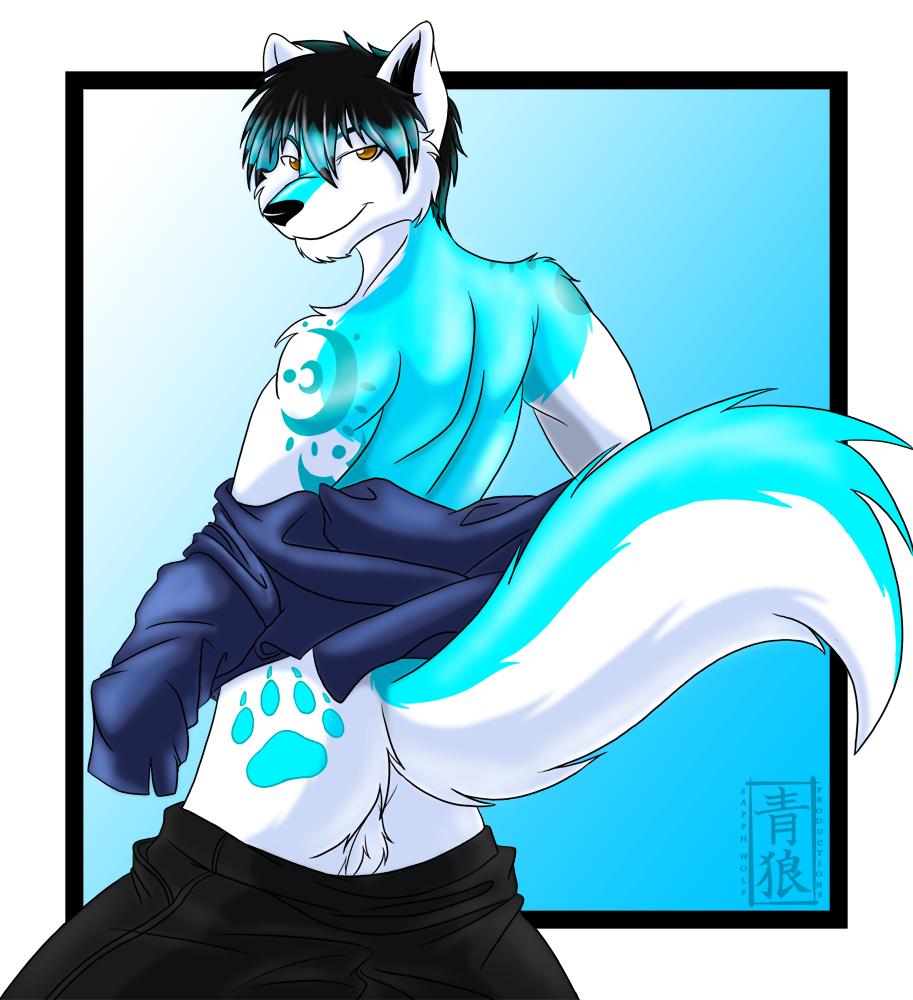anthro arctic_fox artik_ninetails balls butt canine clothing fox looking_at_viewer looking_back male mammal raised_tail sapphwolf sapphwolf_(artist) solo tail undressing yellow_eyes