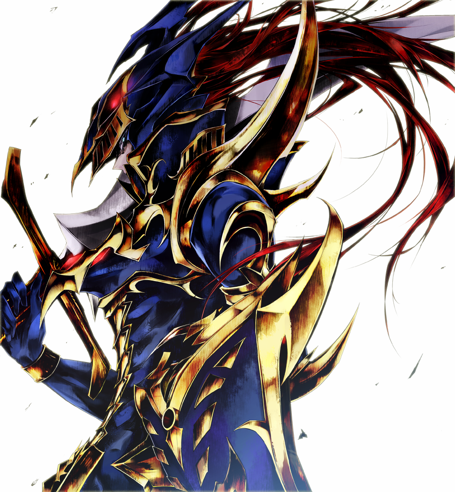 armor black_luster_soldier black_luster_soldier_envoy_of_the_beginning blue_eyes duel_monster kanaria_(fuusenkazura) long_hair male_focus over_shoulder profile red_hair shield simple_background solo sword weapon weapon_over_shoulder yuu-gi-ou yuu-gi-ou_duel_monsters