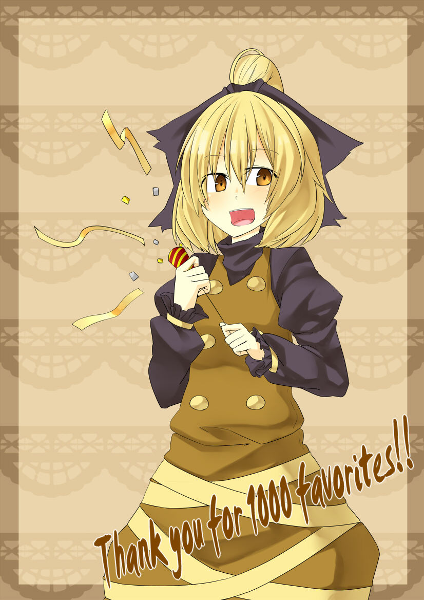 bad_id bad_pixiv_id blonde_hair hair_ribbon hati105 kurodani_yamame ponytail ribbon solo touhou yellow_eyes