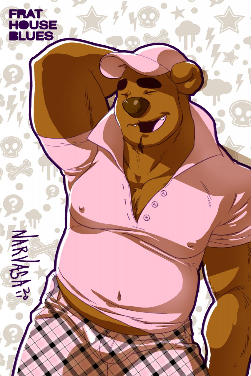 bear bulge canine chubby clothed clothing dog eyes_closed facial_hair goatee hat male mammal solo