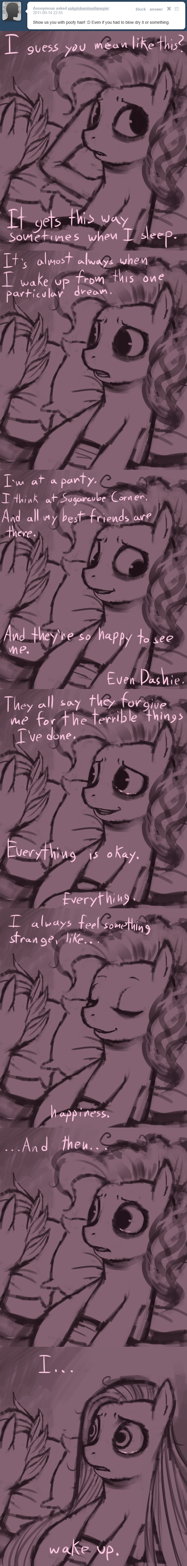 bed comic crookedtrees crying dialog dream duo english_text equine female friendship_is_magic happy horse insane limited_pallete mammal monochrome my_little_pony pinkamena_(mlp) pinkamina_diane_pie_(mlp) pinkie_pie_(mlp) pony restricted_palette sad scootaloo_(mlp) sleeping tears text tumblr
