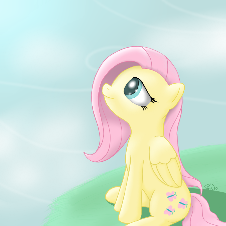 cute cutie_mark equine female feral fluttershy_(mlp) friendship_is_magic grass hair horse mammal my_little_pony pegasus pink_hair pony sky solo wings