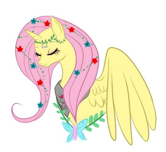 alicorn equine eyes_closed female feral flower fluttershy_(mlp) friendship_is_magic hair horn horse ivy mammal my_little_pony necklace pink_hair pony solo winged_unicorn wings