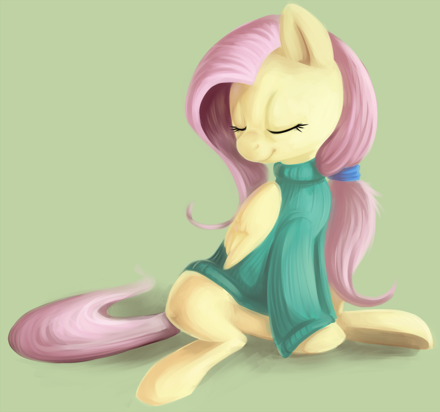 cute cutie_mark equine eyes_closed female feral fluttershy_(mlp) friendship_is_magic hair horse mammal my_little_pony pegasus pink_hair pony ponytail solo sweater wings