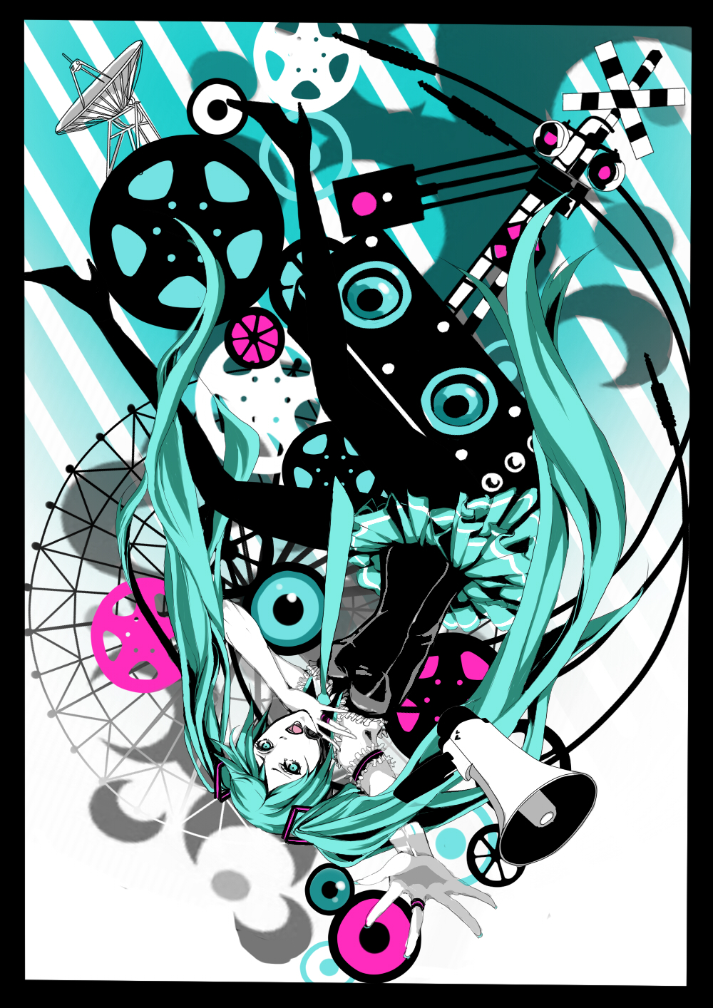 aqua_eyes aqua_hair bad_id bad_pixiv_id hatsune_miku headset highres long_hair open_mouth pantyhose rolling_girl_(vocaloid) skirt solo twintails very_long_hair vocaloid