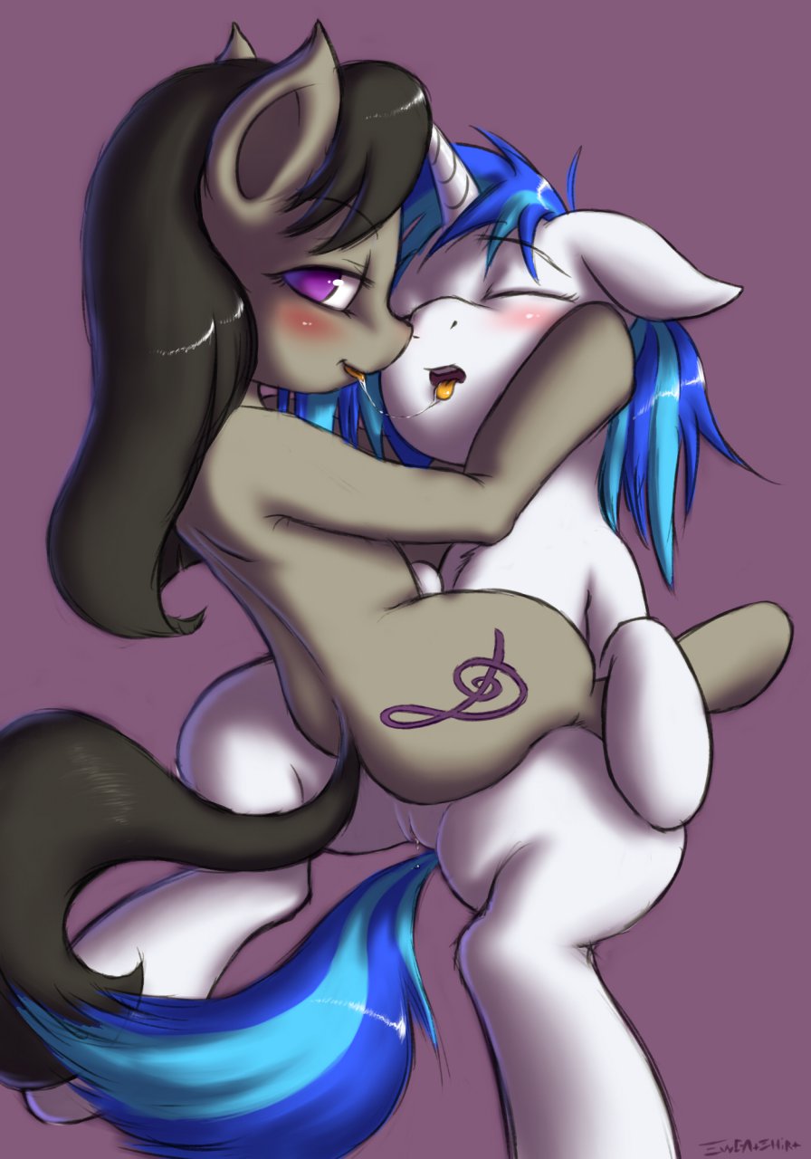 black_hair blue_hair blush equine female friendship_is_magic hair horn horse lesbian my_little_pony octavia_(mlp) pony purple_eyes pussy sweatshirt_(artist) tail unicorn vinyl_scratch_(mlp)